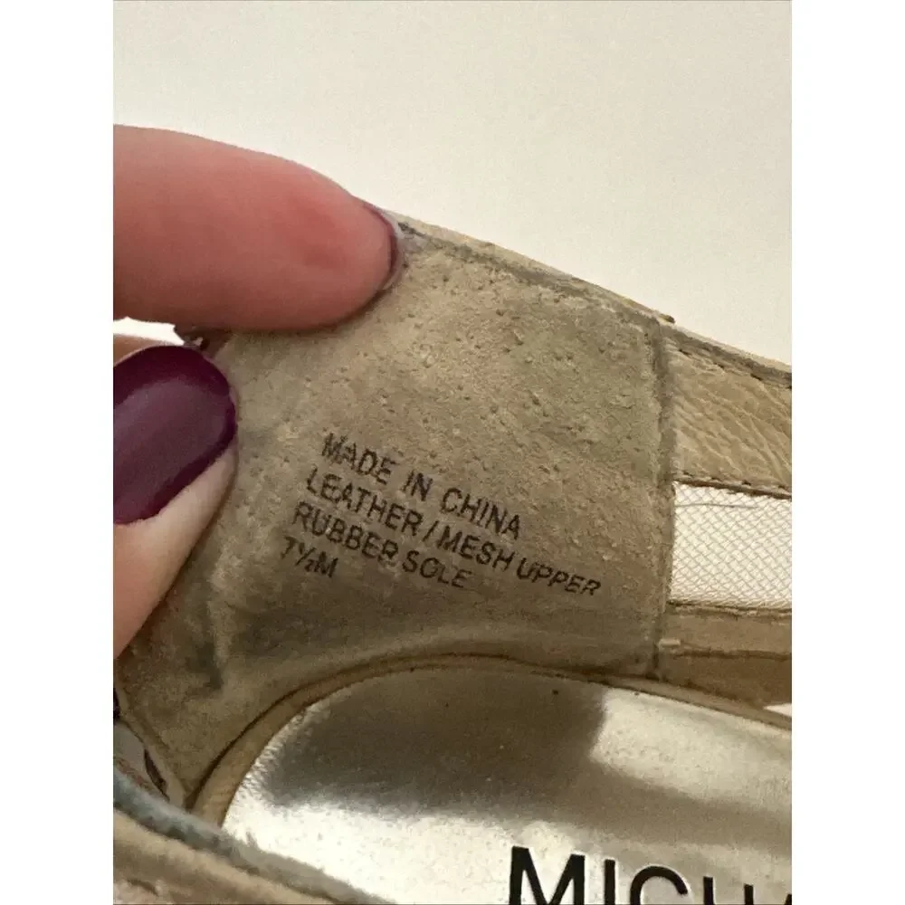Michael Kors genuine leather Fishnet Cream Peep Toe Booties shoes High Heel‎ 7.5